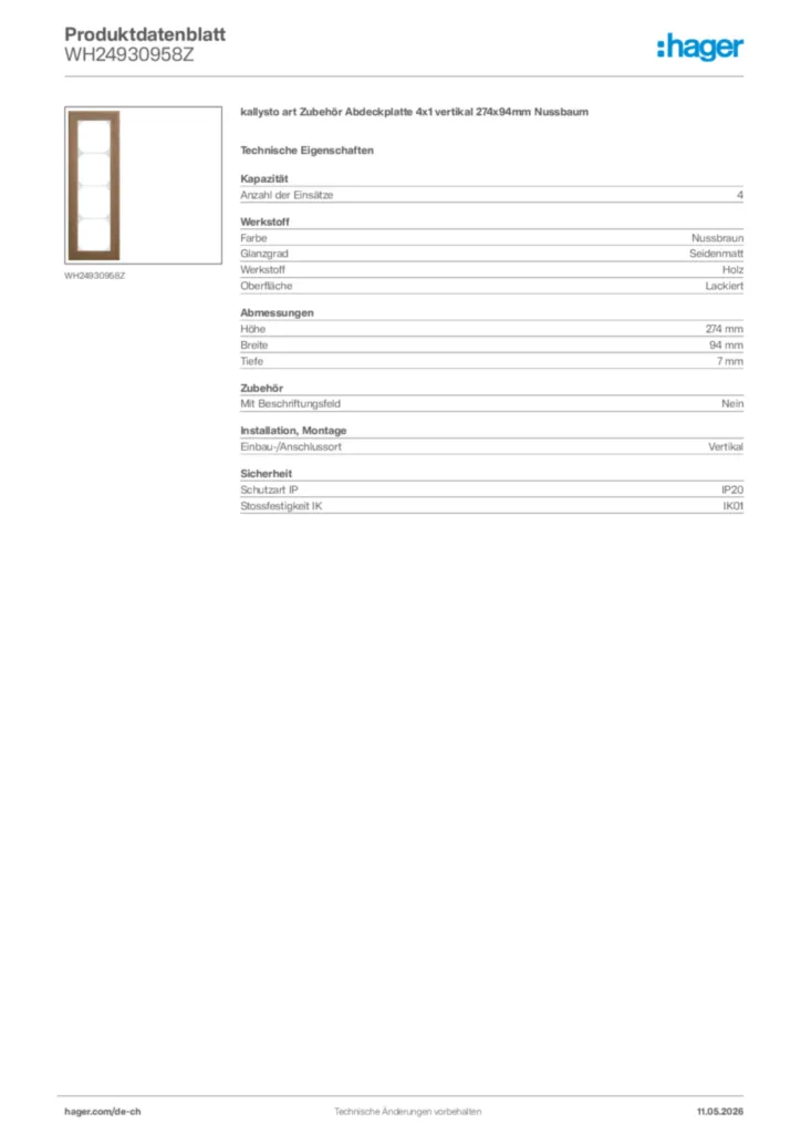 Bild Hager Produktdatenblatt WH24930958Z | Hager Schweiz
