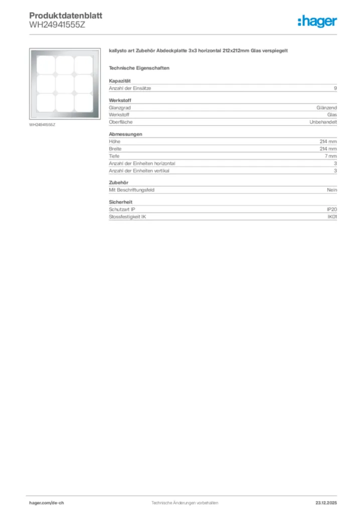 Bild Hager Produktdatenblatt WH24941555Z | Hager Schweiz
