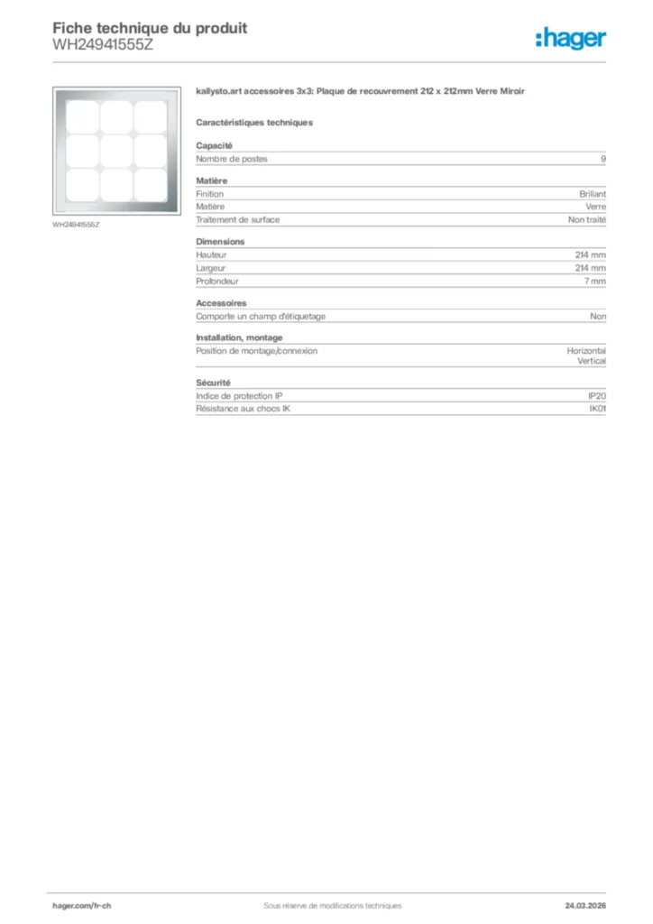 Image Hager Fiche technique du produit WH24941555Z | Hager Suisse
