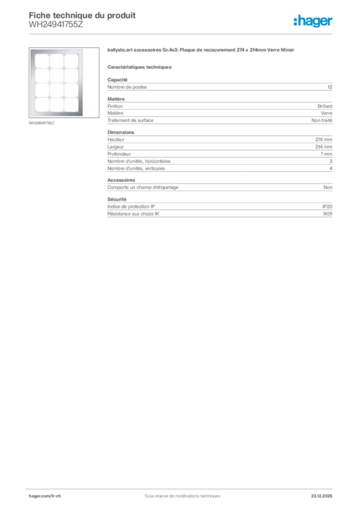 Image Hager Fiche technique du produit WH24941755Z | Hager Suisse