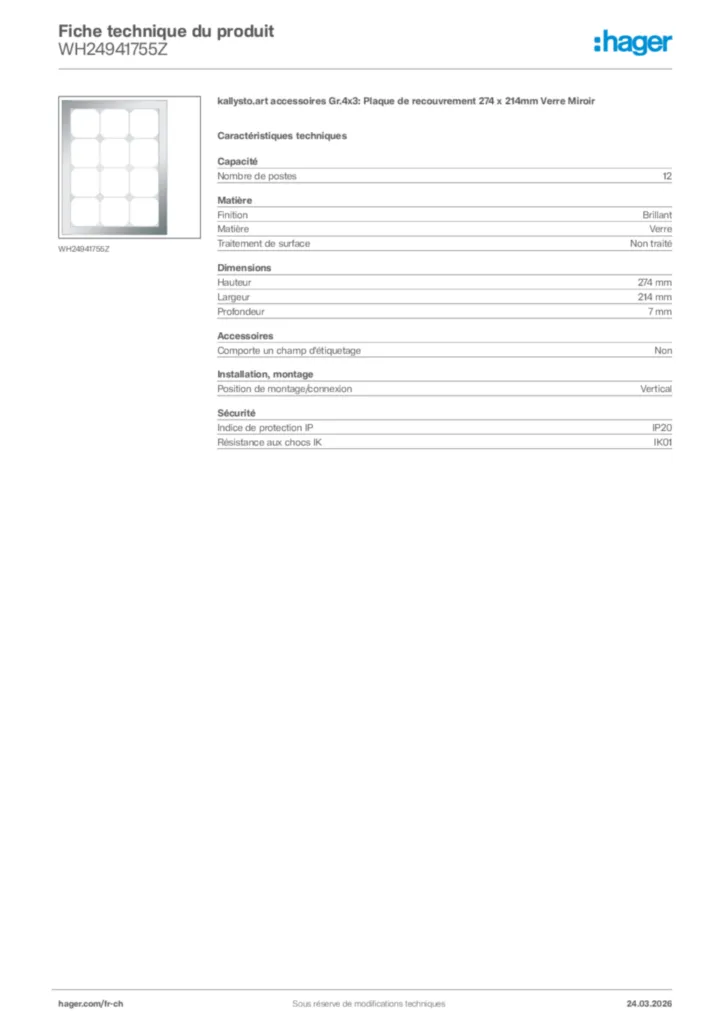 Image Hager Fiche technique du produit WH24941755Z | Hager Suisse