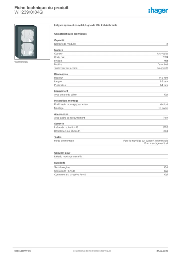 Image Hager Fiche technique du produit WH23910104Q | Hager Suisse