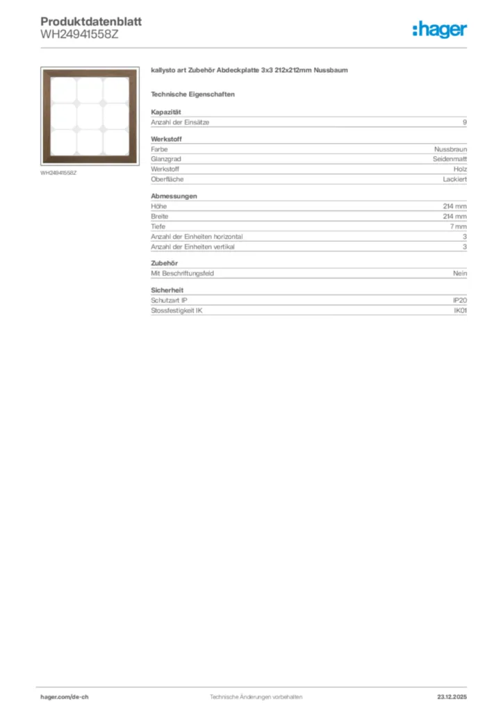 Bild Hager Produktdatenblatt WH24941558Z | Hager Schweiz