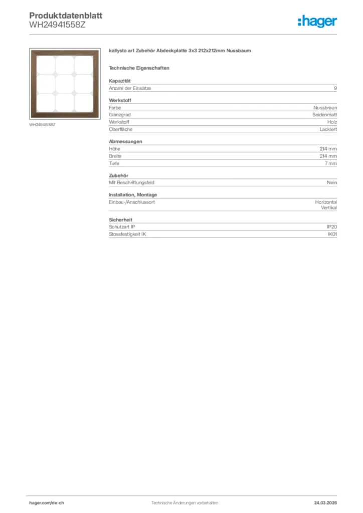 Bild Hager Produktdatenblatt WH24941558Z | Hager Schweiz