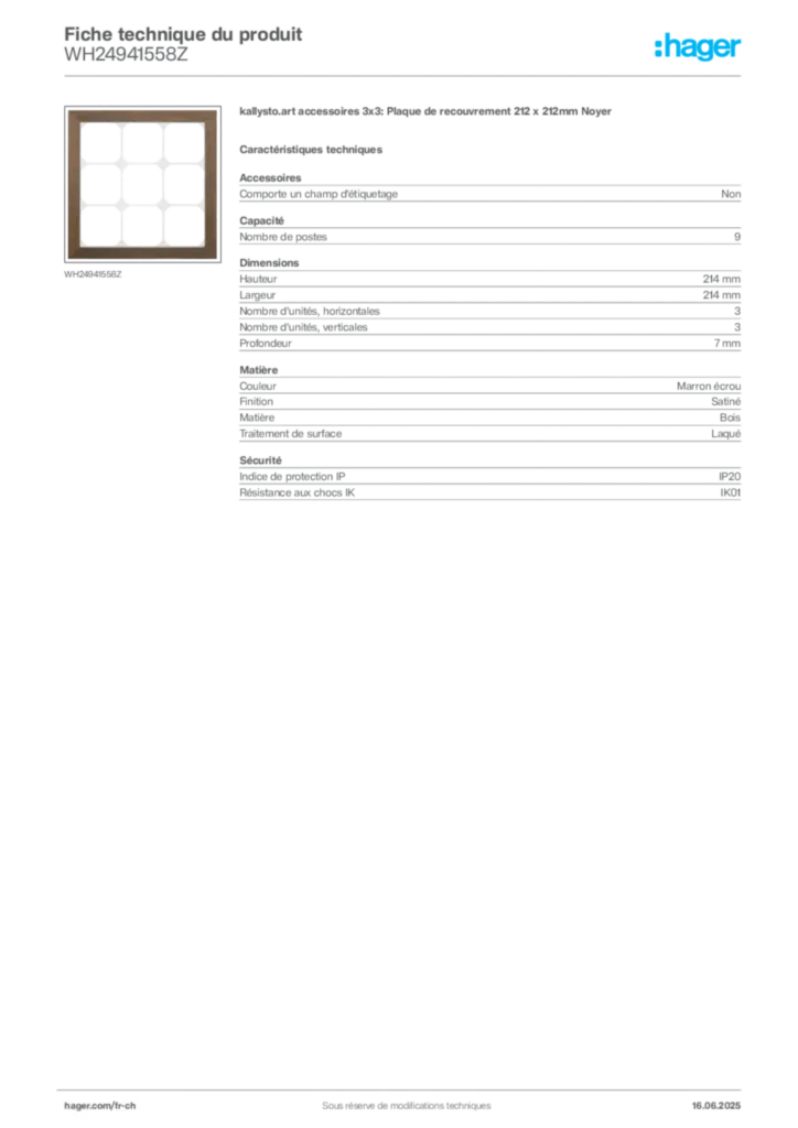 Image Hager Fiche technique du produit WH24941558Z | Hager Suisse