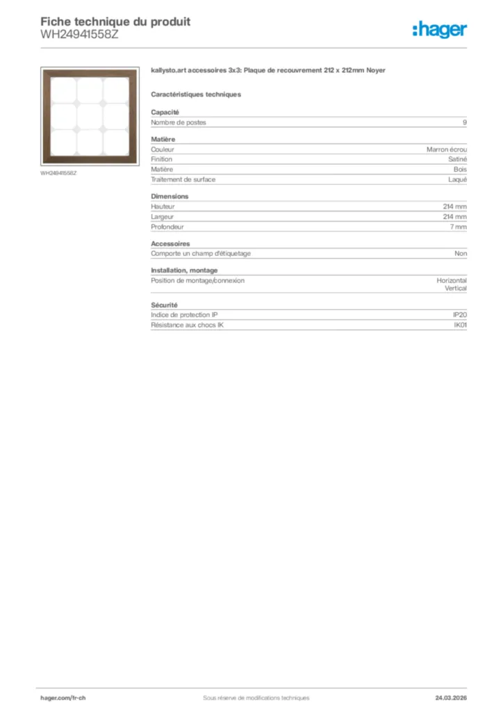 Image Hager Fiche technique du produit WH24941558Z | Hager Suisse