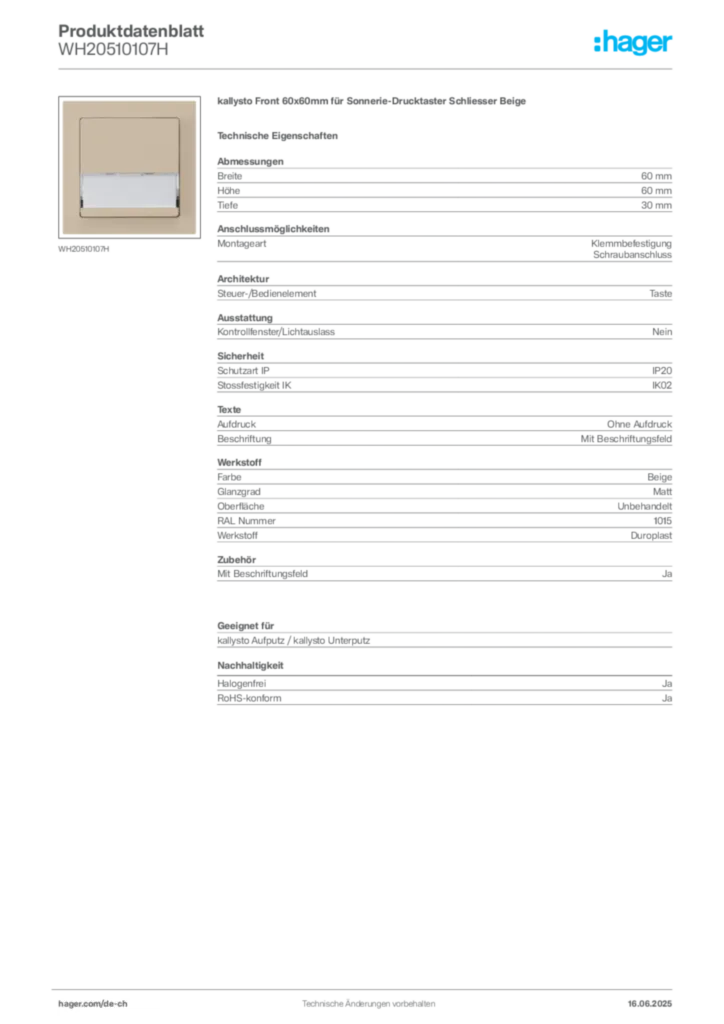 Bild Hager Produktdatenblatt WH20510107H | Hager Schweiz