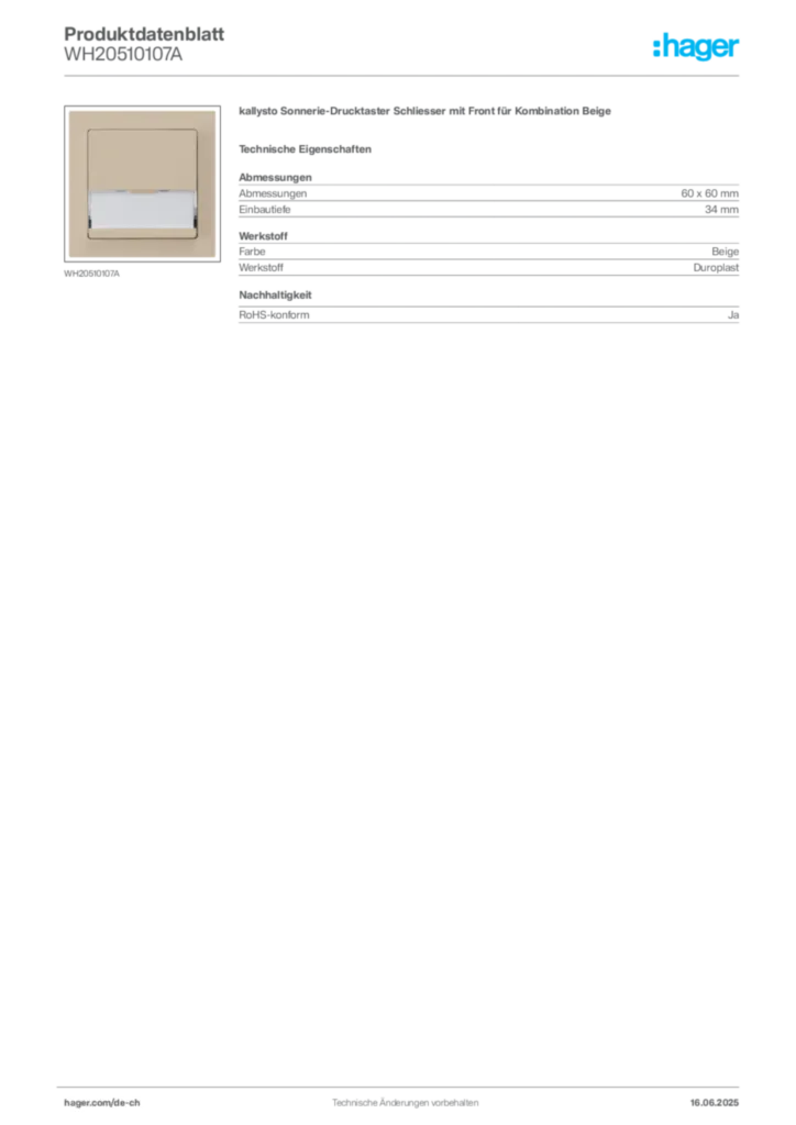 Bild Hager Produktdatenblatt WH20510107A | Hager Schweiz