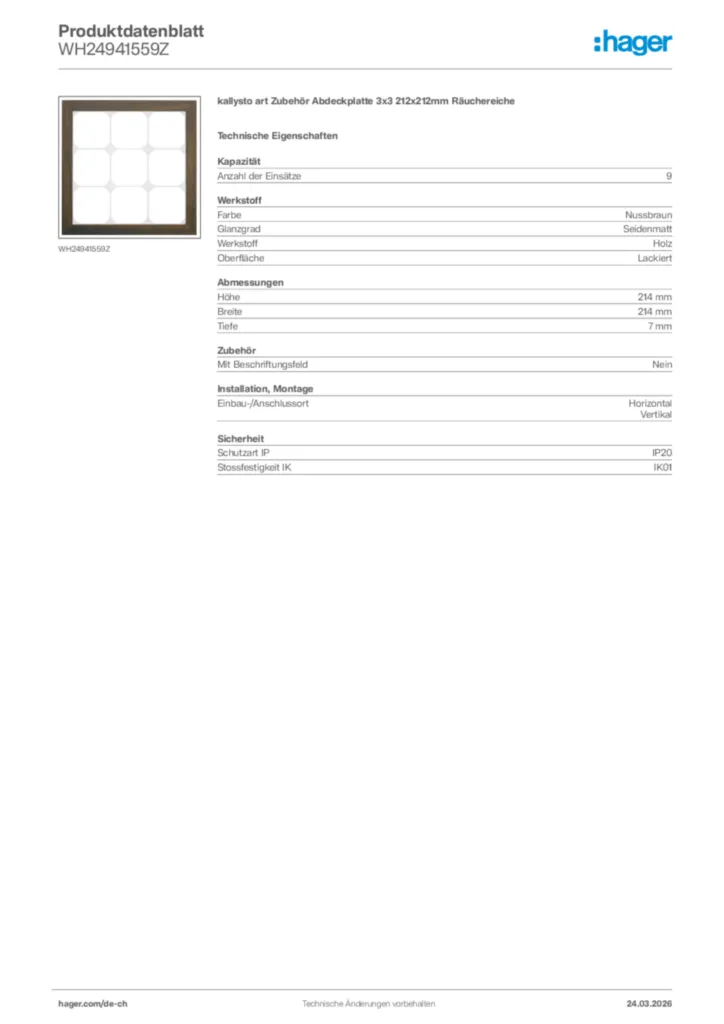 Bild Hager Produktdatenblatt WH24941559Z | Hager Schweiz