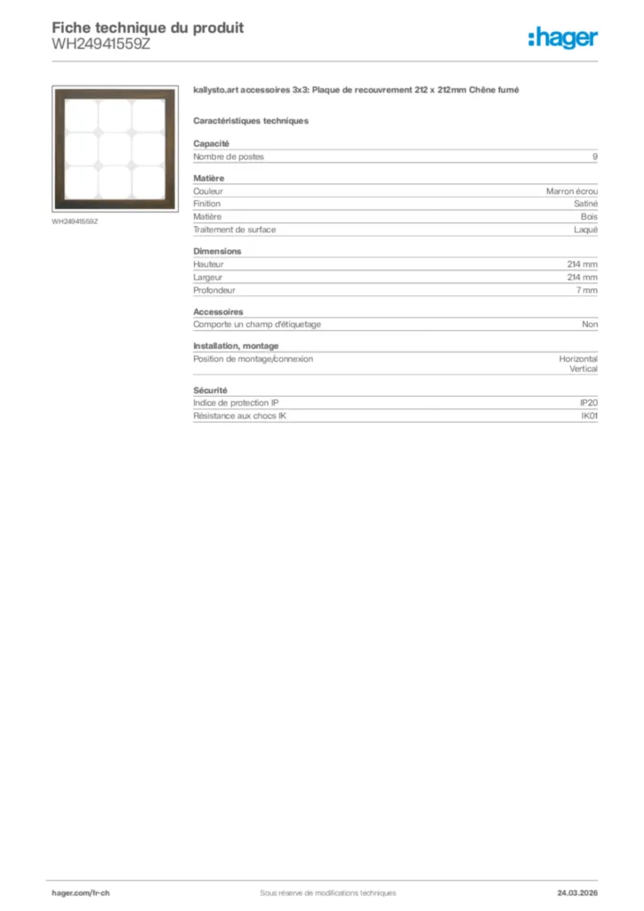 Image Hager Fiche technique du produit WH24941559Z | Hager Suisse