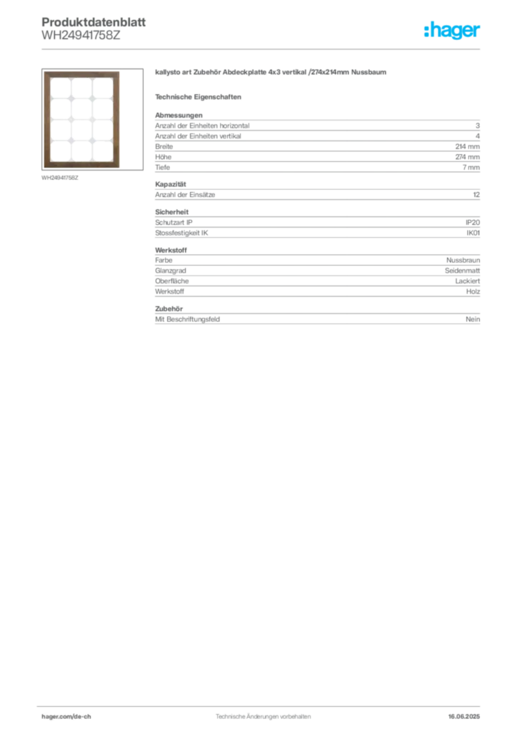 Bild Hager Produktdatenblatt WH24941758Z | Hager Schweiz