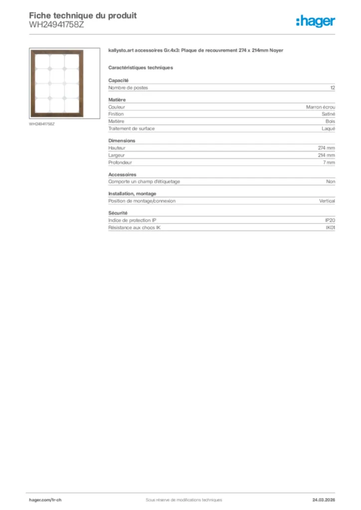 Image Hager Fiche technique du produit WH24941758Z | Hager Suisse