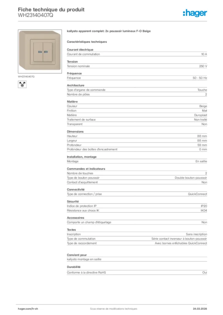 Image Hager Fiche technique du produit WH23140407Q | Hager Suisse