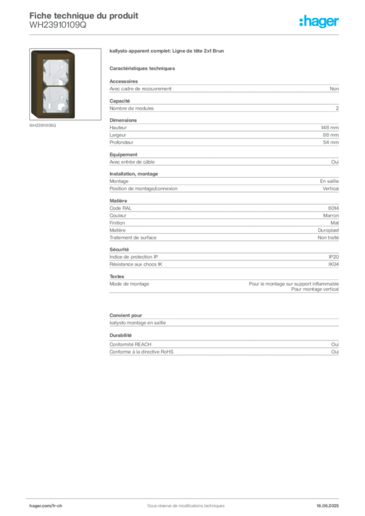 Image Hager Fiche technique du produit WH23910109Q | Hager Suisse