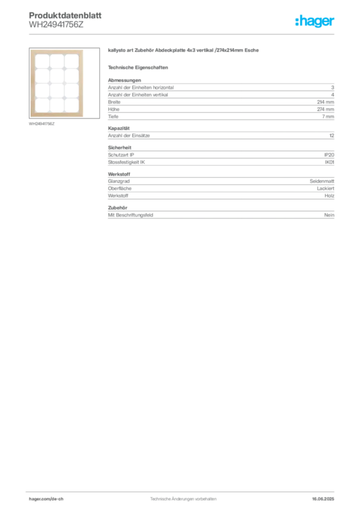 Bild Hager Produktdatenblatt WH24941756Z | Hager Schweiz