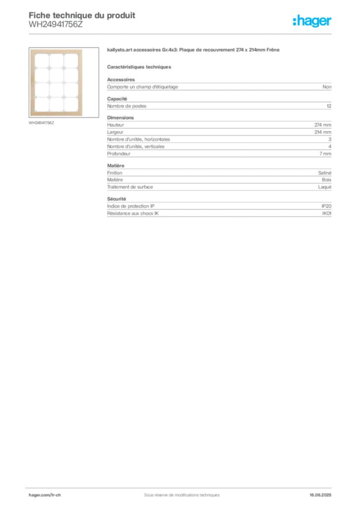Image Hager Fiche technique du produit WH24941756Z | Hager Suisse