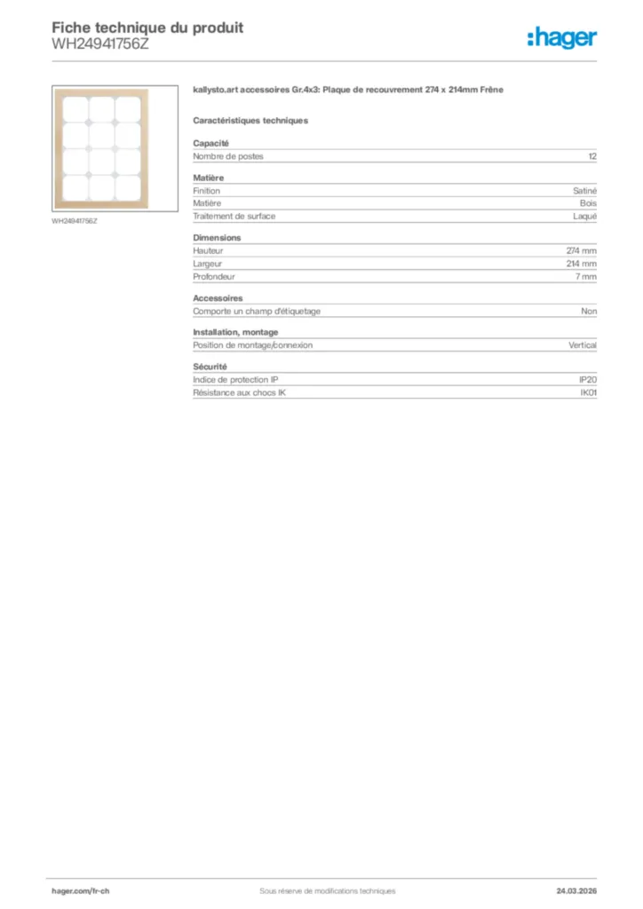 Image Hager Fiche technique du produit WH24941756Z | Hager Suisse