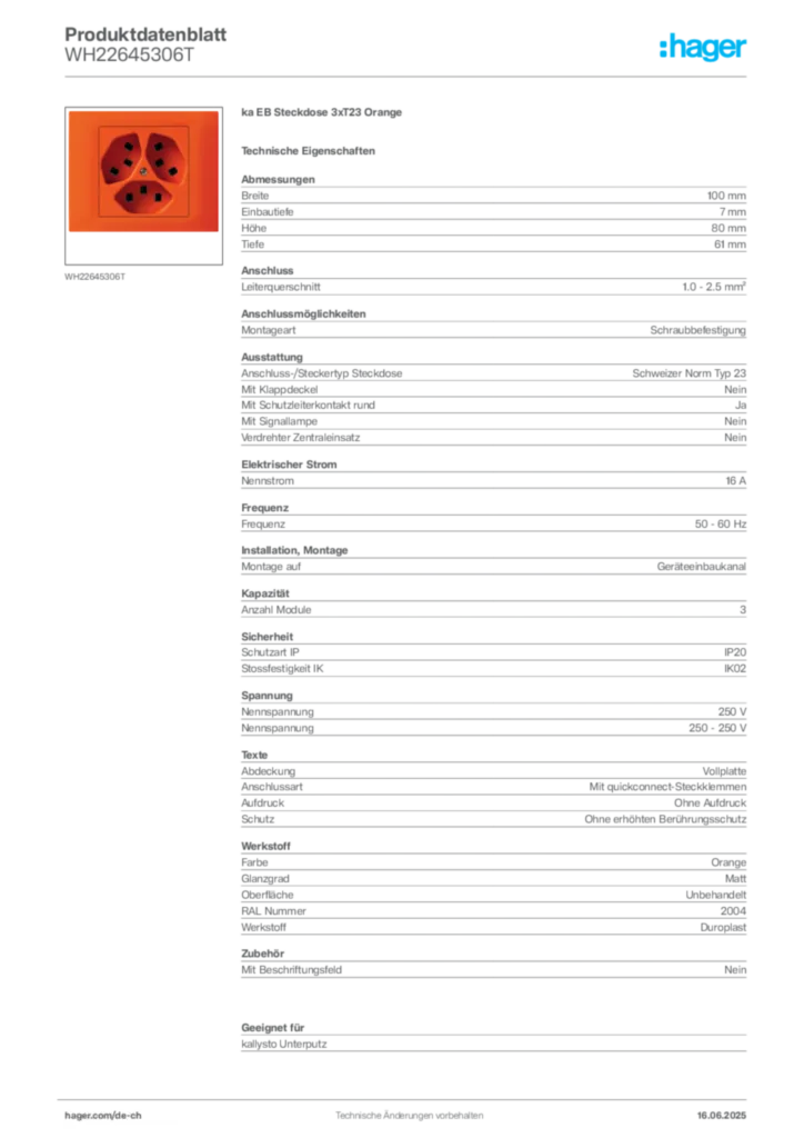 Bild Hager Produktdatenblatt WH22645306T | Hager Schweiz