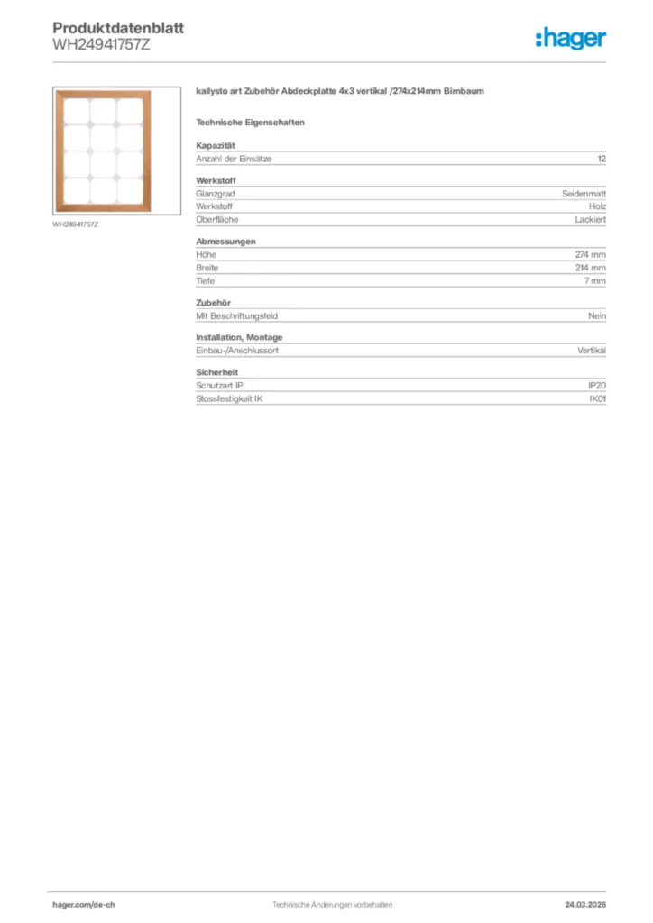 Bild Hager Produktdatenblatt WH24941757Z | Hager Schweiz