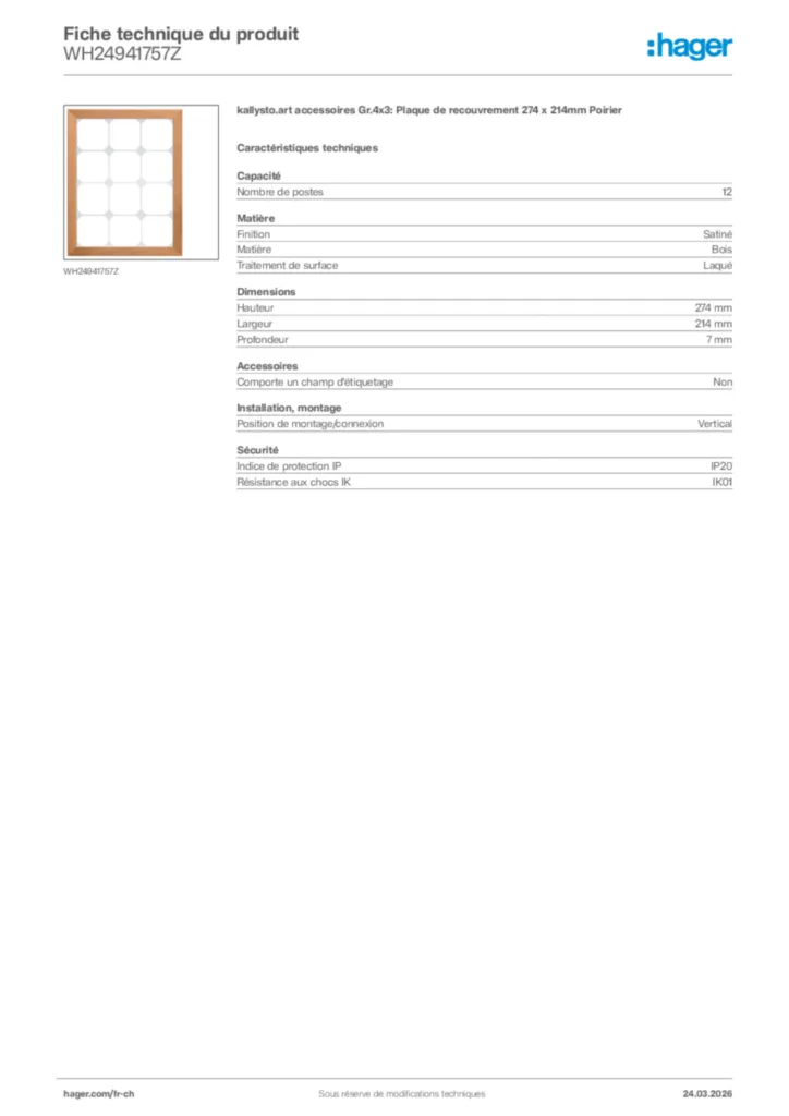 Image Hager Fiche technique du produit WH24941757Z | Hager Suisse