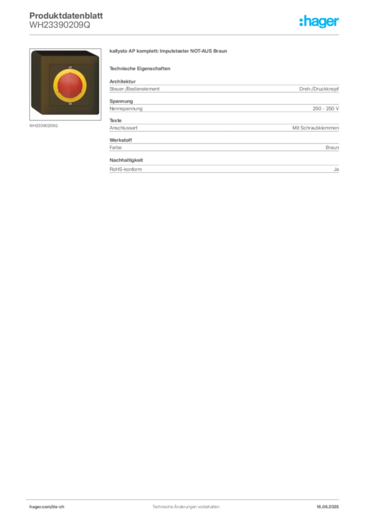 Bild Hager Produktdatenblatt WH23390209Q | Hager Schweiz