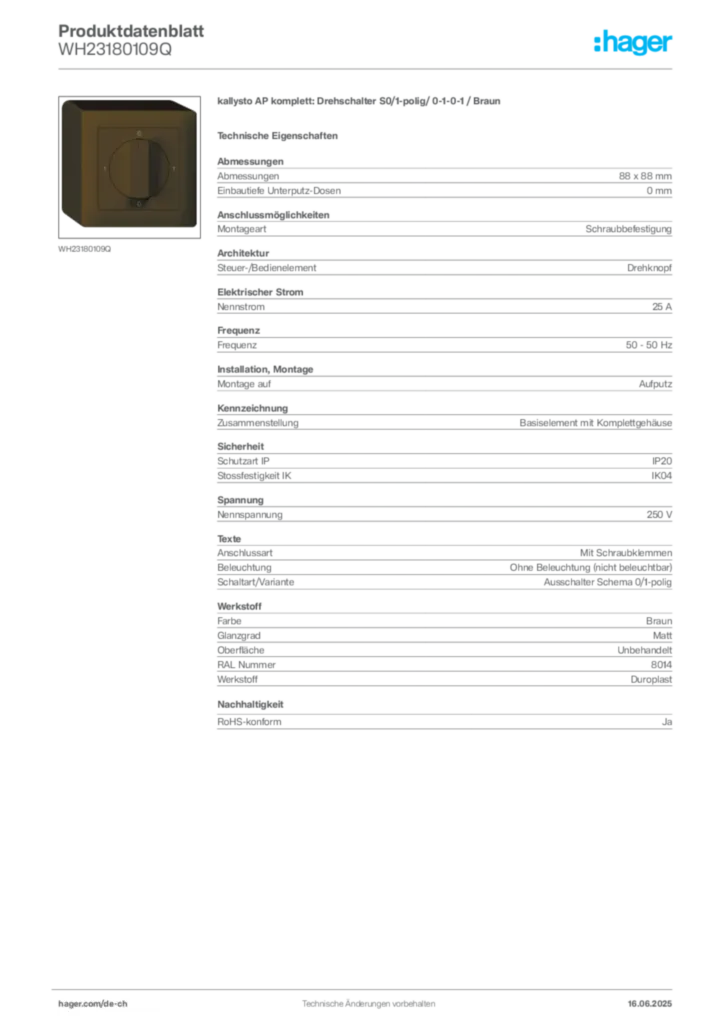 Bild Hager Produktdatenblatt WH23180109Q | Hager Schweiz