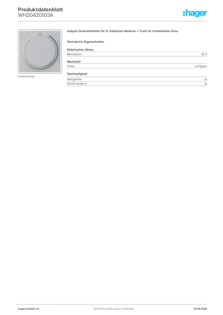 Bild Hager Produktdatenblatt WH20420103A | Hager Schweiz