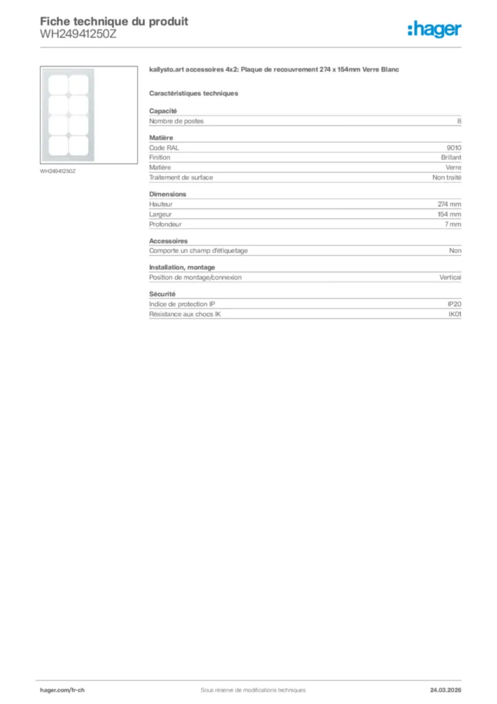 Image Hager Fiche technique du produit WH24941250Z | Hager Suisse
