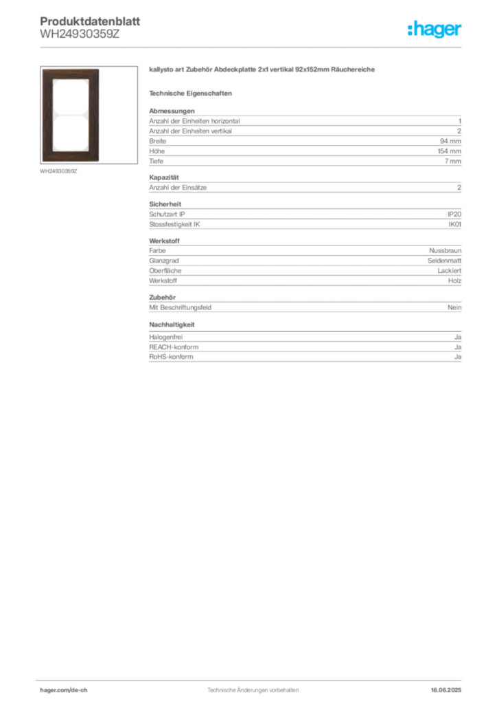 Bild Hager Produktdatenblatt WH24930359Z | Hager Schweiz