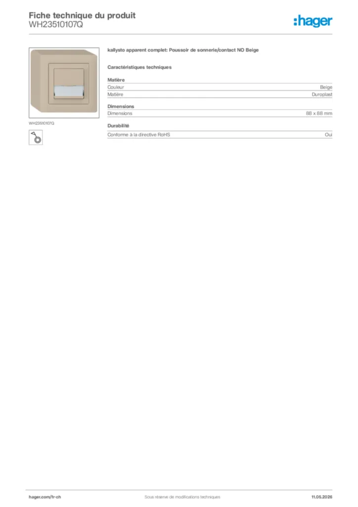 Image Hager Fiche technique du produit WH23510107Q | Hager Suisse