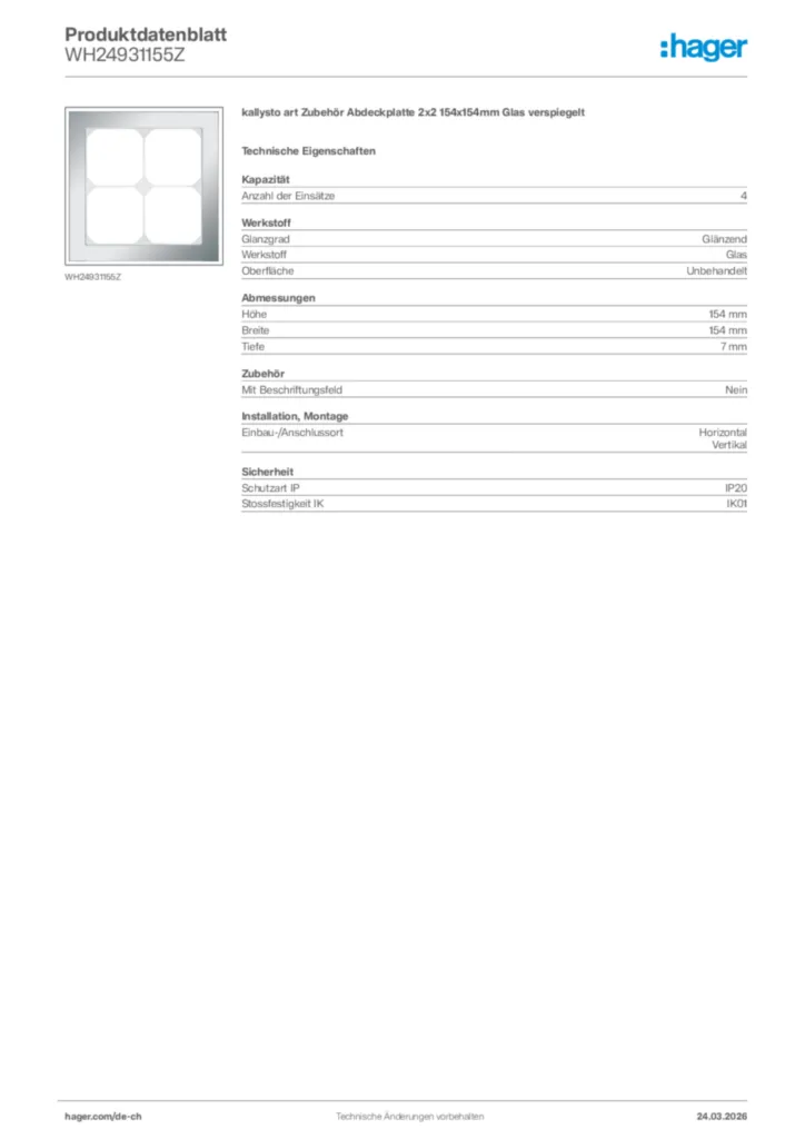 Bild Hager Produktdatenblatt WH24931155Z | Hager Schweiz