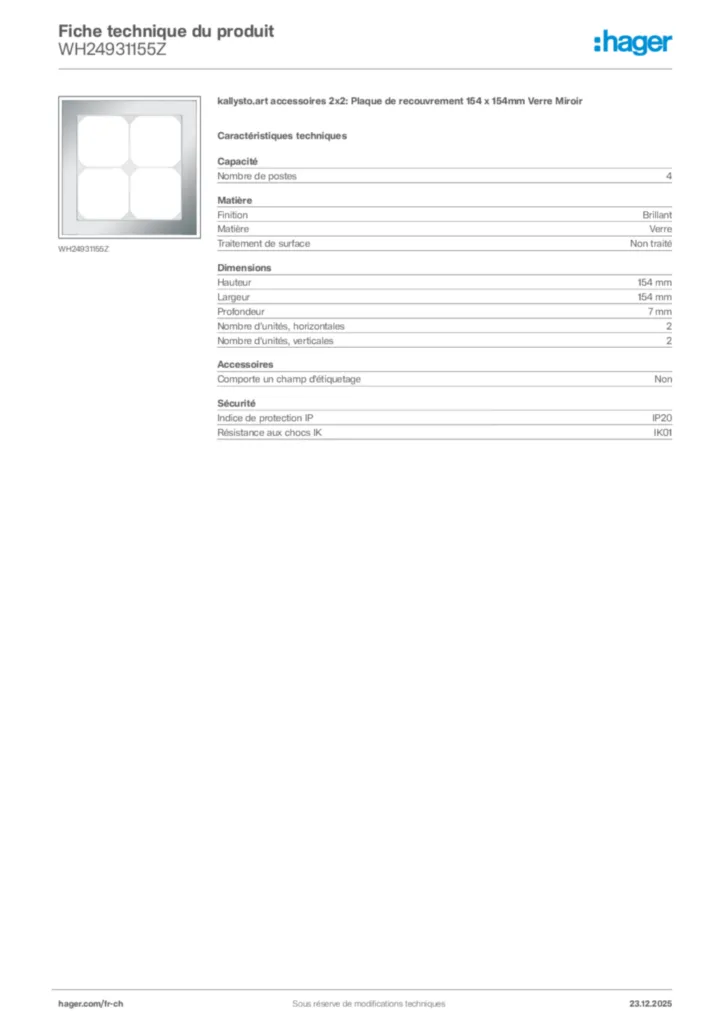Image Hager Fiche technique du produit WH24931155Z | Hager Suisse