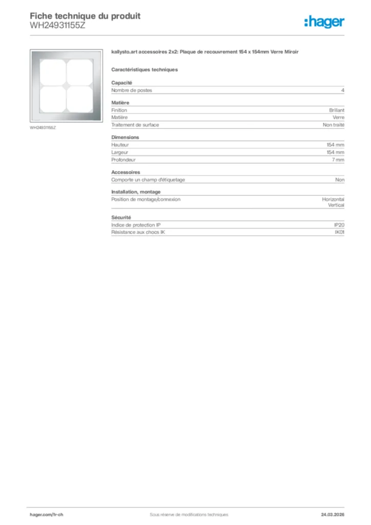 Image Hager Fiche technique du produit WH24931155Z | Hager Suisse