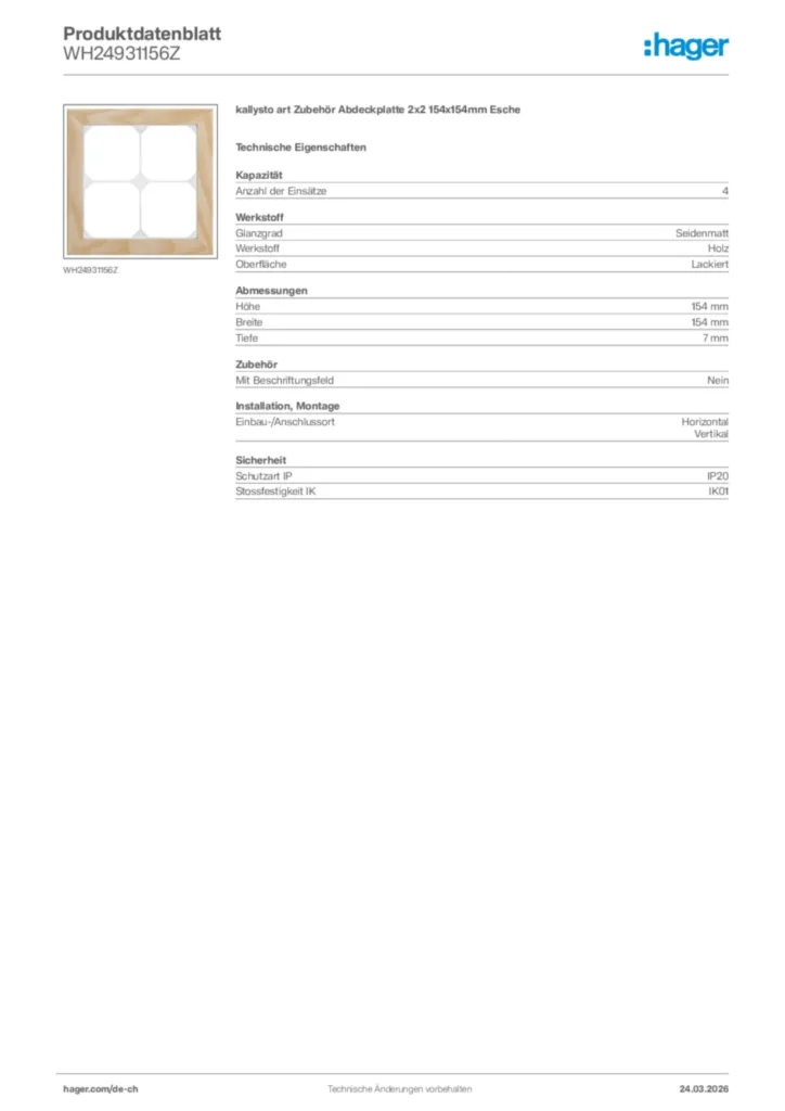 Bild Hager Produktdatenblatt WH24931156Z | Hager Schweiz
