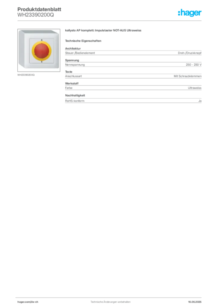 Bild Hager Produktdatenblatt WH23390200Q | Hager Schweiz