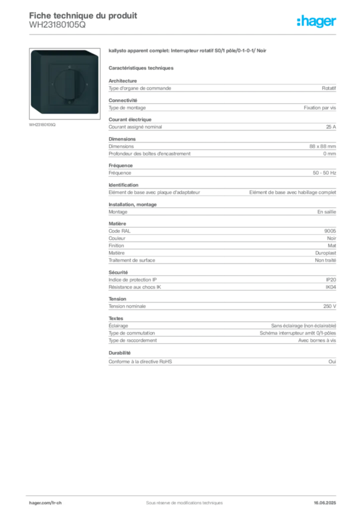Image Hager Fiche technique du produit WH23180105Q | Hager Suisse