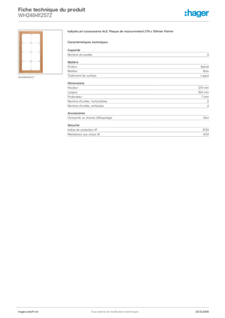 Image Hager Fiche technique du produit WH24941257Z | Hager Suisse