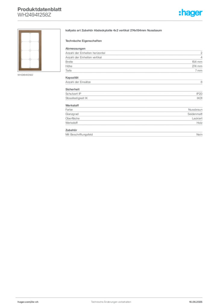 Bild Hager Produktdatenblatt WH24941258Z | Hager Schweiz