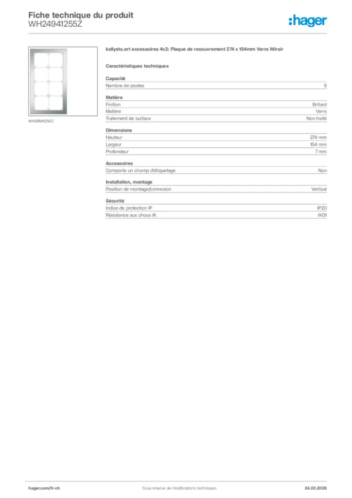 Image Hager Fiche technique du produit WH24941255Z | Hager Suisse