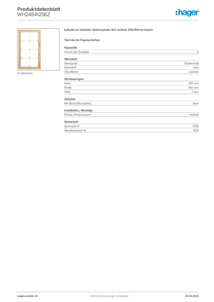 Bild Hager Produktdatenblatt WH24941256Z | Hager Schweiz