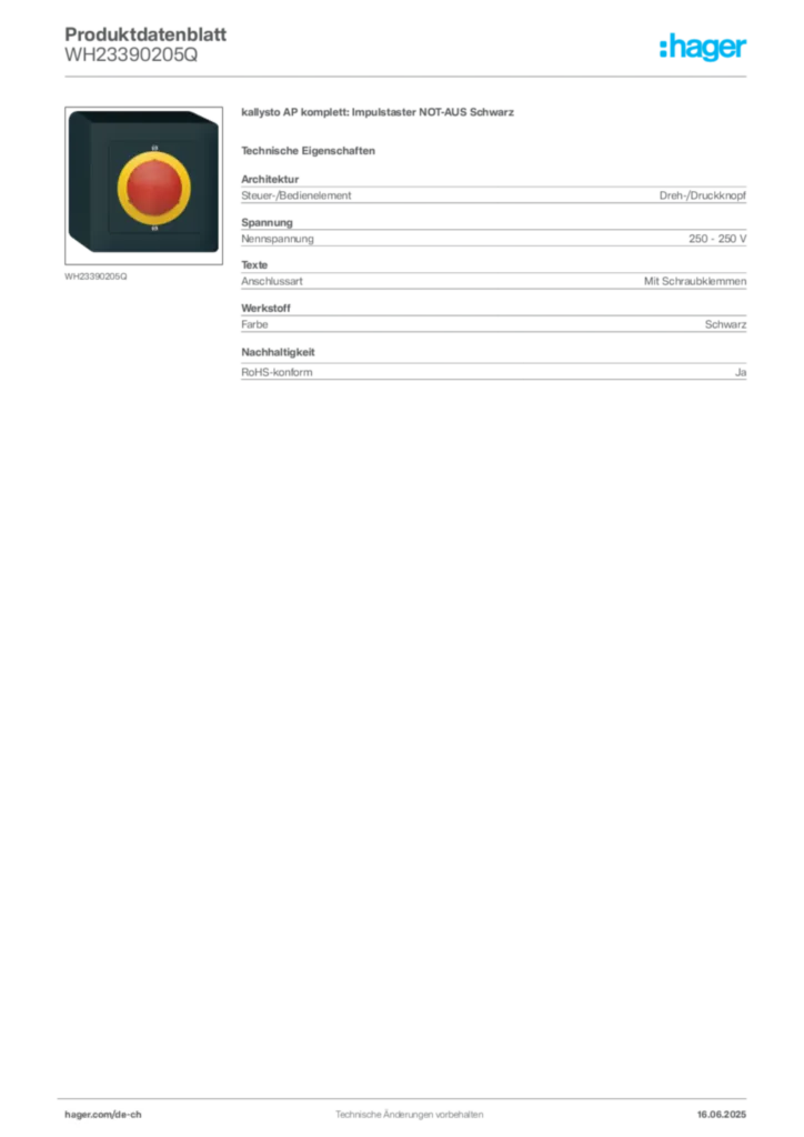 Bild Hager Produktdatenblatt WH23390205Q | Hager Schweiz