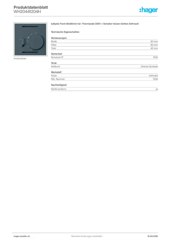 Bild Hager Produktdatenblatt WH20441204H | Hager Schweiz