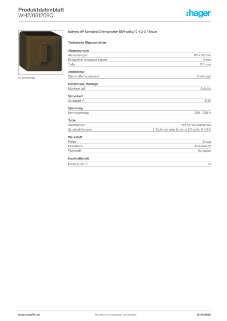 Bild Hager Produktdatenblatt WH23181209Q | Hager Schweiz