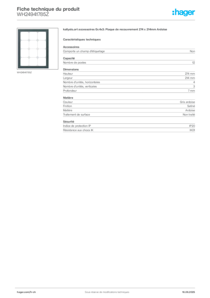 Image Hager Fiche technique du produit WH24941785Z | Hager Suisse
