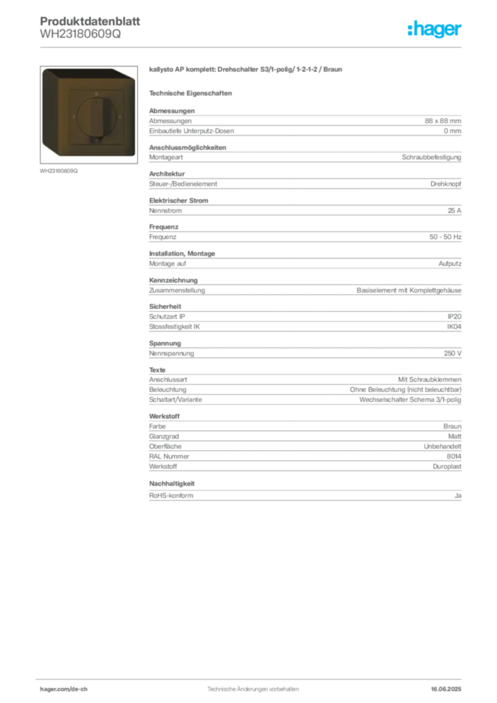 Bild Hager Produktdatenblatt WH23180609Q | Hager Schweiz