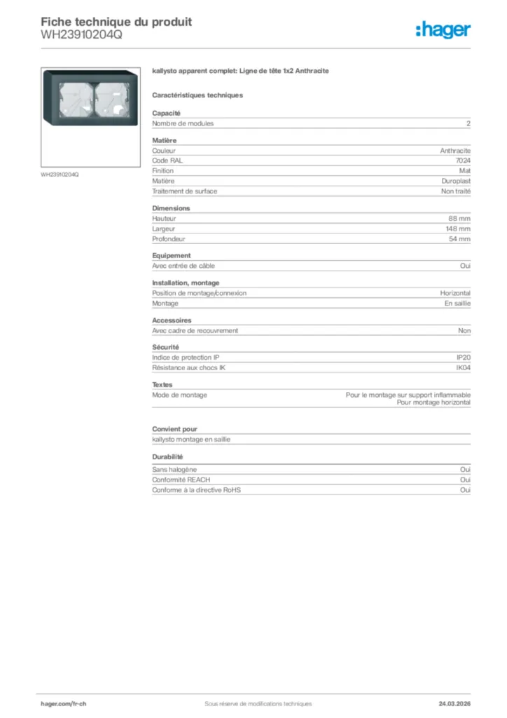 Image Hager Fiche technique du produit WH23910204Q | Hager Suisse