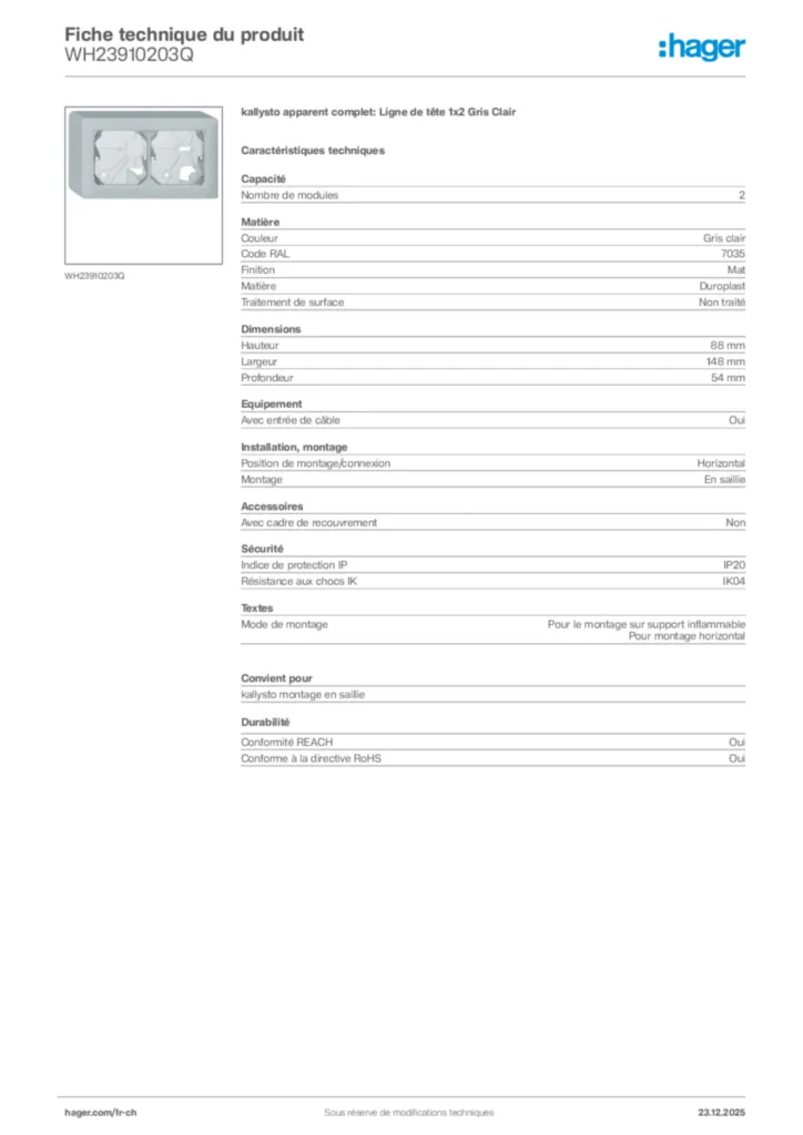 Image Hager Fiche technique du produit WH23910203Q | Hager Suisse