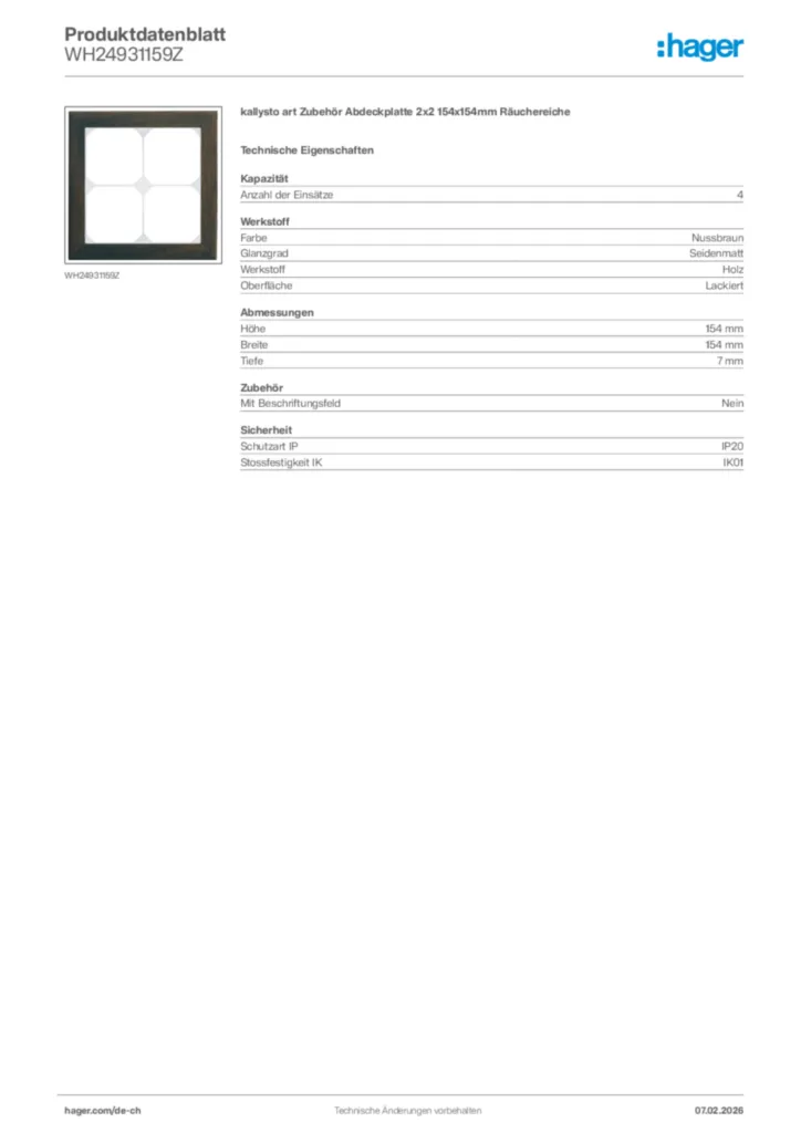 Bild Hager Produktdatenblatt WH24931159Z | Hager Schweiz