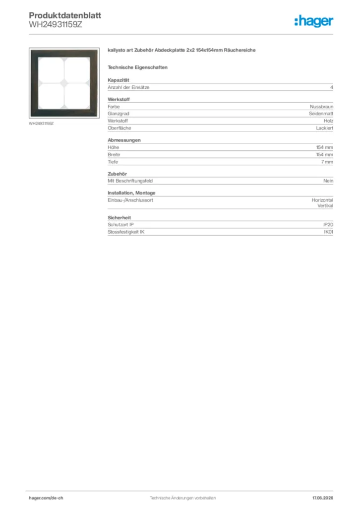 Bild Hager Produktdatenblatt WH24931159Z | Hager Schweiz