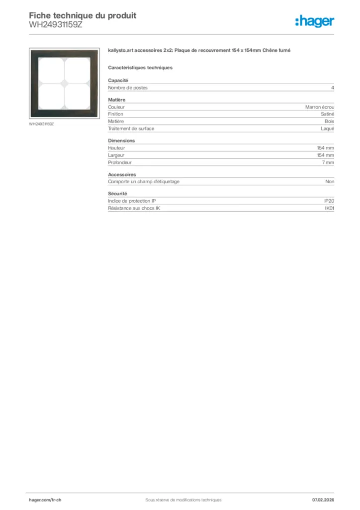 Image Hager Fiche technique du produit WH24931159Z | Hager Suisse